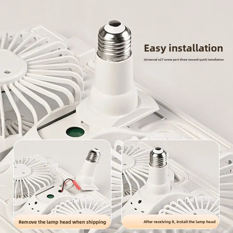 E27 Fan Light with Remote Control  Dimming Speed Control H-shaped Lamp Dual Head Fan Kitchen Bathroom Air Circulation Silent Fan