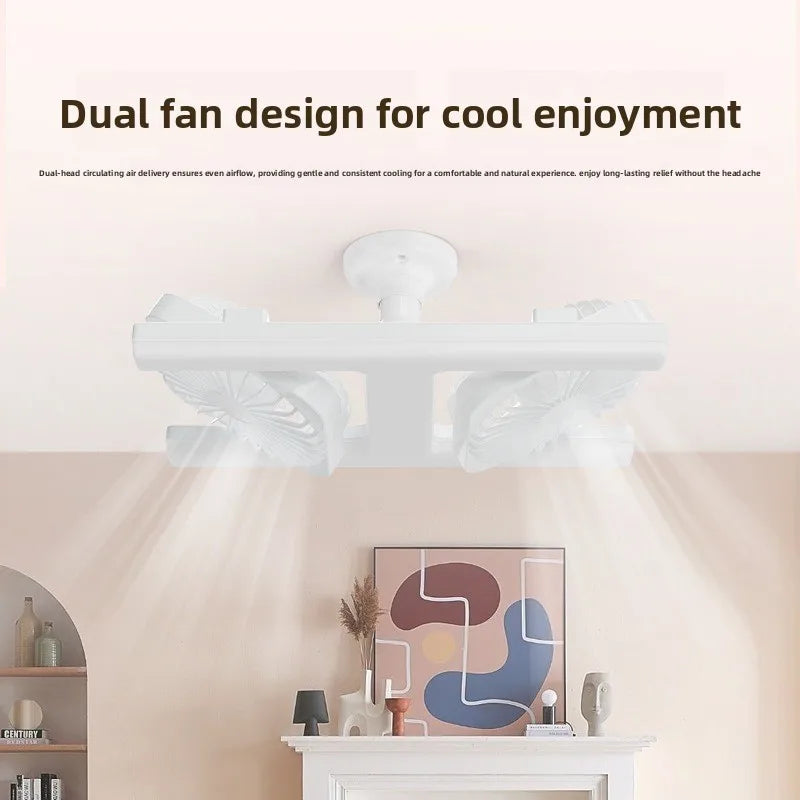 E27 Fan Light with Remote Control  Dimming Speed Control H-shaped Lamp Dual Head Fan Kitchen Bathroom Air Circulation Silent Fan