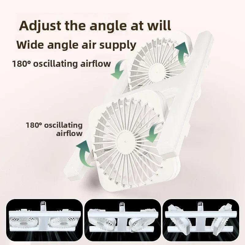 E27 Fan Light with Remote Control  Dimming Speed Control H-shaped Lamp Dual Head Fan Kitchen Bathroom Air Circulation Silent Fan