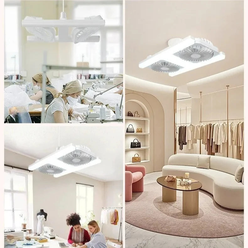 E27 Fan Light with Remote Control  Dimming Speed Control H-shaped Lamp Dual Head Fan Kitchen Bathroom Air Circulation Silent Fan