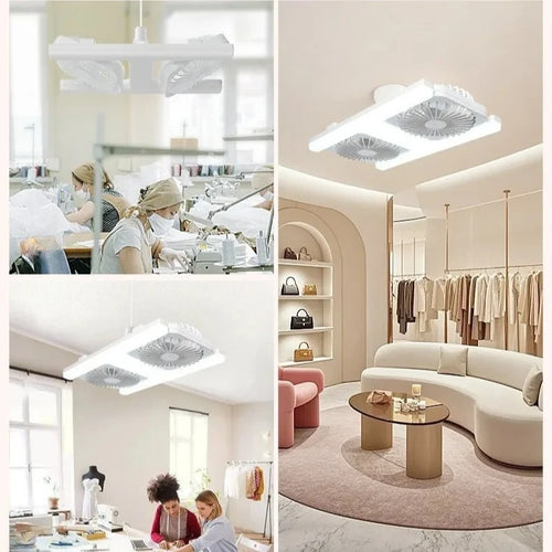 E27 Fan Light with Remote Control  Dimming Speed Control H-shaped Lamp Dual Head Fan Kitchen Bathroom Air Circulation Silent Fan