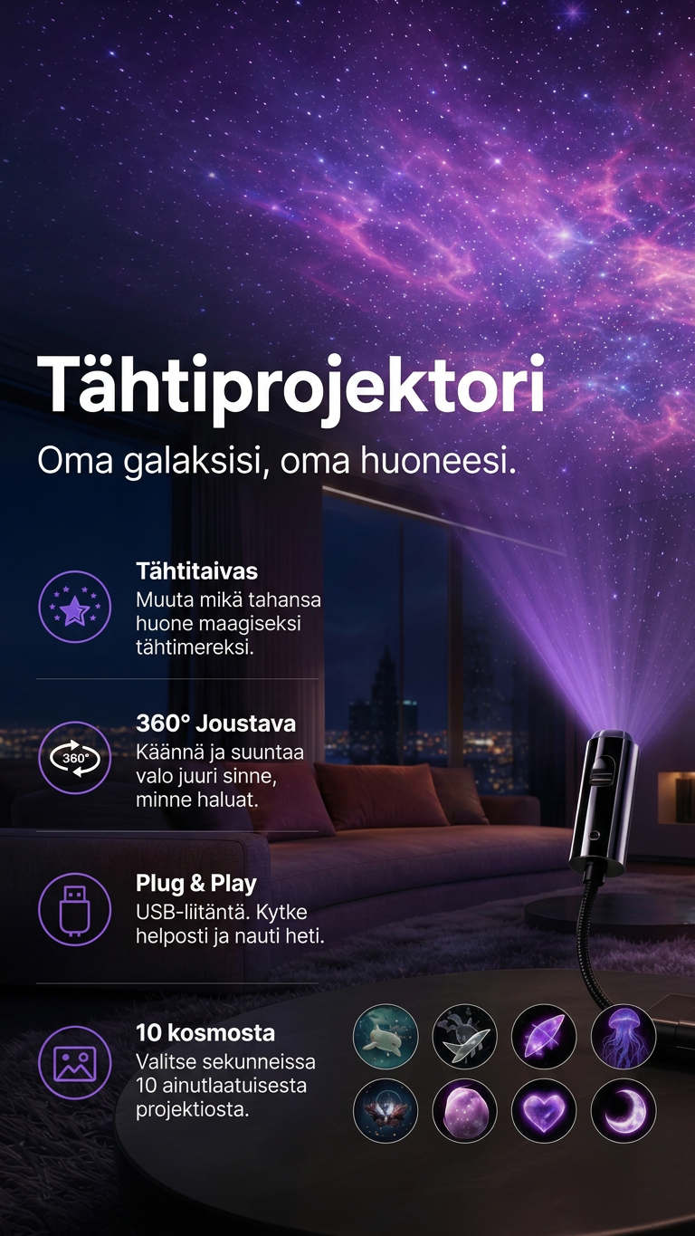 Värikäs 10-in-1 tähtiprojektori
